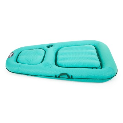Aqua Leisure Campania 2 in 1 Convertible Water Lounger Recliner and Luxurious Inflatable Pool Float with Drink Caddy, Teal Floral Print