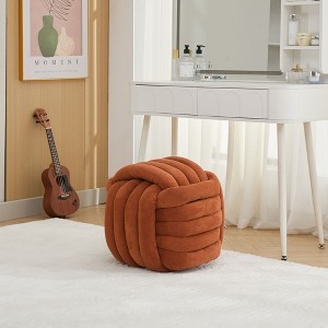Chenille Fabric Modern Knot Design Ottoman Makeup Stool Footstool, Comfortable and Stylish Seat for Living Room, Bedroom ,Beige - 1 of 4