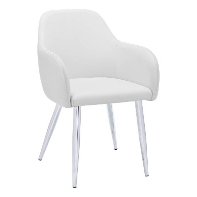 Monarch Specialties Dining Chair Set Of 2 Side Upholstered Kitchen Dining Room Pu Leather Look Metal White Chrome Contemporary Modern