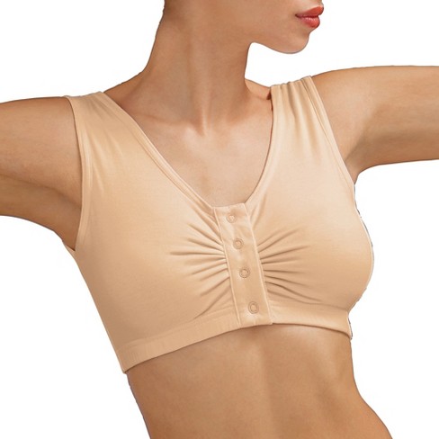 Collections Etc Wide Shoulder Strap Seamless Easy-Close Snap Front Bra  Large Nude Bandeau Bra