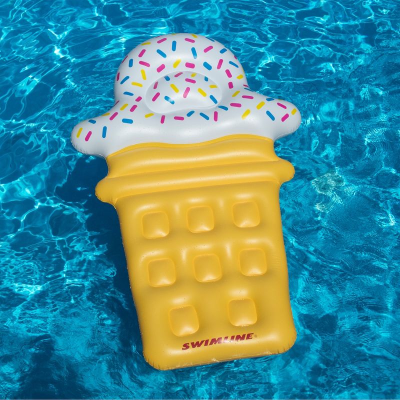Swimline 74" Novelty Ice Cream Cone Inflatable Swimming Pool Floating Lounge Raft - Yellow/White, 3 of 5