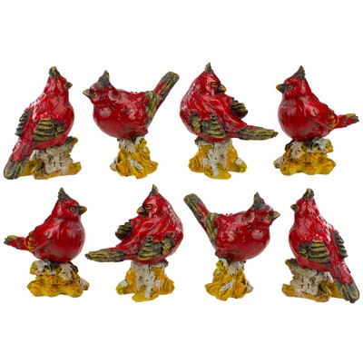 Set of 8 Red Resin Cardinal Bird Figurines on Branches