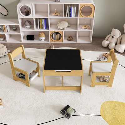 ORRD 3-in-1 Kids Study Table & Chairs Set - Detachable Blackboard Activity Desk with Durable MDF for Toddlers