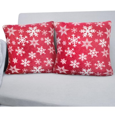 Red Snowflake Polyester Euro Throw Pillow Covers, Set of 2