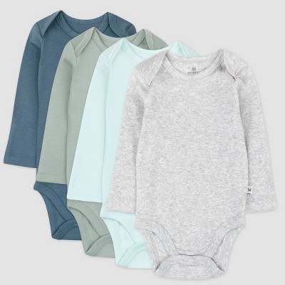 Image of Honest Baby Boys' 4pk Organic Cotton Morning Mountains Long Sleeve Bodysuit - Blue/Gray/Green 6-9M