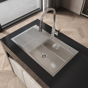Stainless Steel Kitchen Sink, 32¡åx19¡å Single Bowl, Overmount Handmade Sink in Brushed Nickel, with US Standard Drain and Hook, LS-SSBR02 - 1 of 1