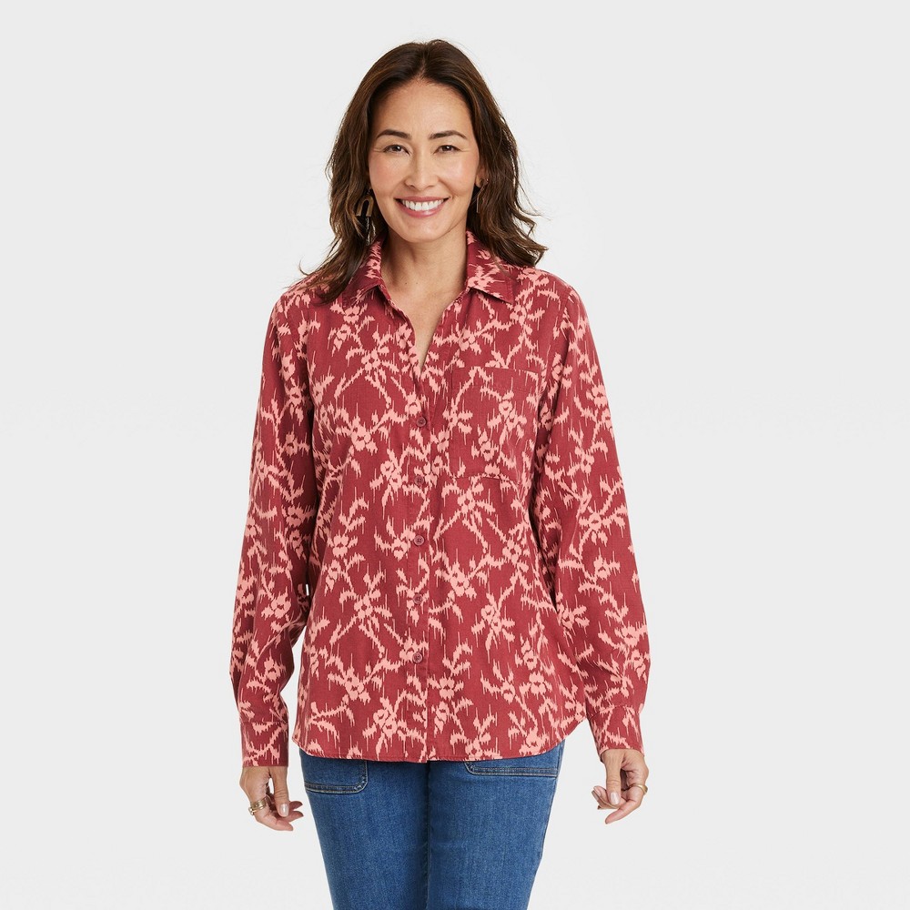 Women's Long Sleeve Button-Down Shirt - Knox Rose Light Red L