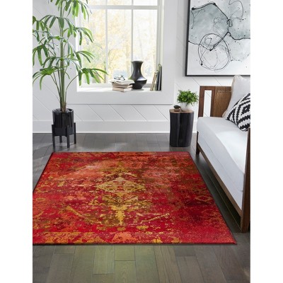 Saffron Kermin Watercolor Effect Indoor/Outdoor Rug 2'7" x 4'3"