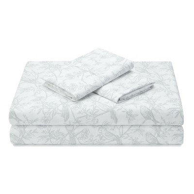 Sage Botanical Birds Print Queen Microfiber Sheet Set
