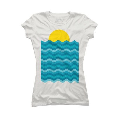 Junior's Design By Humans Sunset Waves By clingcling T-Shirt