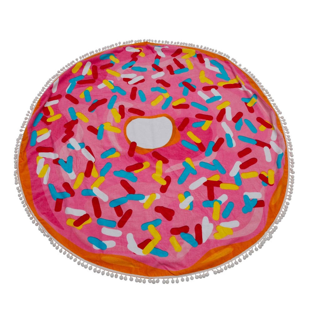 Moda at Home Doughnut Round Velour Beach Towel with White Pompom