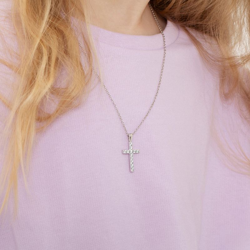 Girls' CZ Stick Cross Sterling Silver Necklace - In Season Jewelry, 4 of 7