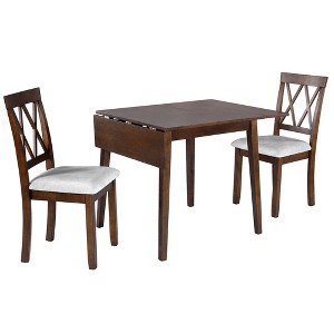 ChicFurnit Dining Sets Modern 3 Piece Kitchen Dining Set with Drop Leaf Table and 2 Upholstered Chairs for Dining Room, Brown, 38.75"*32.75"*6.3" - 1 of 4