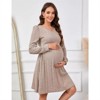 Clearlove Maternity V-Neck Ribbed Knit Dress Long Sleeve Mid-Length Bodycon Dress for Baby Showers Fall Events - 4 of 4