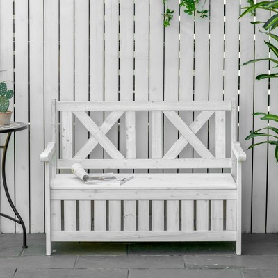 White Fir Wood Garden Storage Bench with Louvered Panels