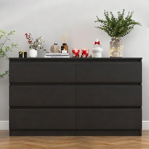 CIPACHO Modern Black 6 Drawer Double Dresser Roomy Storage Chest Great for Bedroom Closet Living Room - 1 of 4