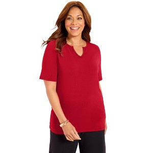 Catherines Suprema Embroidered Notch-Neck Tee - 1 of 4