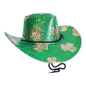 Beistle Sequined St. Patrick's Day Cowboy Hat, One Size Fits Most Green - 1 of 4