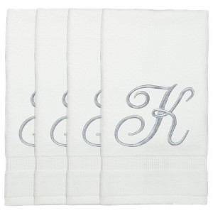 BC BARE COTTON Monogrammed Fingertip Towels, Personalized Gift, 11 x 18 Inches - Set of 4 - White - Silver Script - 1 of 1