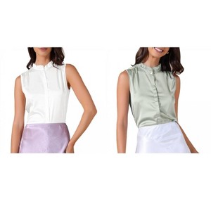 INSPIRE CHIC Women's Satin Sleeveless Elegant Pleated Mock Neck