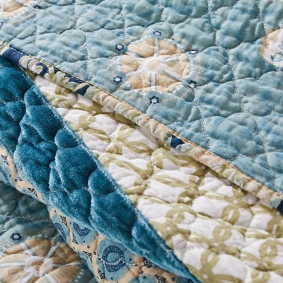 Thalia Blue Cotton Reversible Full Quilt Set