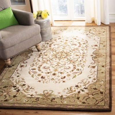 Beige and Green Hand-Tufted Wool 8' x 10' Area Rug