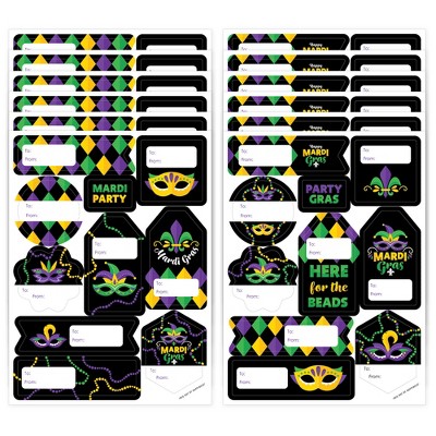 Big Dot of Happiness Mardi Gras - Masquerade Party Name Tags - Party Badges  Sticker Set of 12 