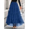 Tulle Skirts for Women 2025 Fall Fashion Elastic High Waisted Fairy Tiered Flowy A-Line Casual Maxi Long Skirt Blue - 4 of 4