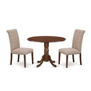 HomeStock 3-Piece Round Mahogany Finish Solid Wood Top Dining Table with 2 Parson Chairs with Drop Leaf - 1 of 4