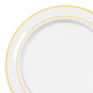 Smarty Had A Party 10.25" Clear w/ Gold Edge Rim Plastic Dinner Plates - 120 pcs - 1 of 4