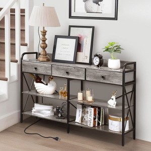 FCH 3 Double Rows of 3 Drawers with Plug Density Board Paste Triamine 140 * 30 * 80cm Wood Grain Brown Entrance Table - 1 of 4