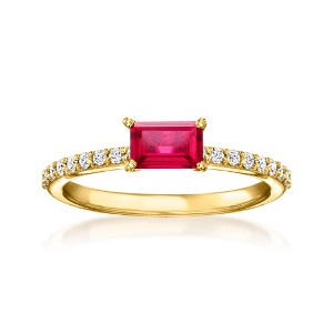 Pure Collection by Ross-Simons 0.60 Carat Lab-Grown Ruby Ring With .20 ct. t.w. Lab-Grown Diamonds in 18kt Gold Vermeil - 1 of 4