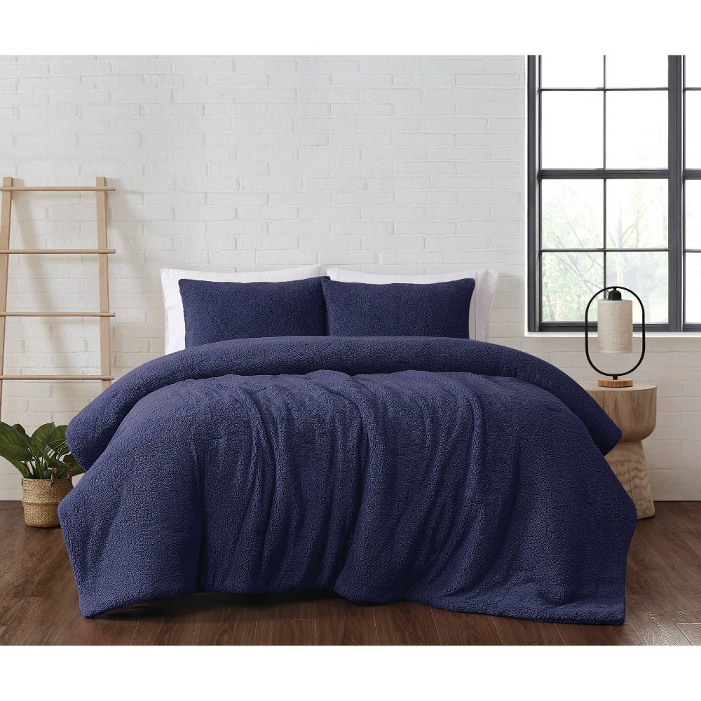 Photos - Duvet Brooklyn Loom 2pc Twin Marshmallow Comforter Set Navy