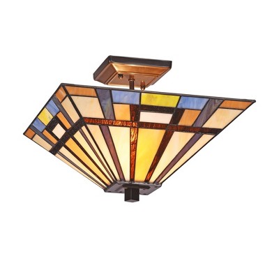 Chloe Lighting Merlin Mission 2 Light Blackish Bronze Semi-Flush Ceiling Fixture 14" Wide