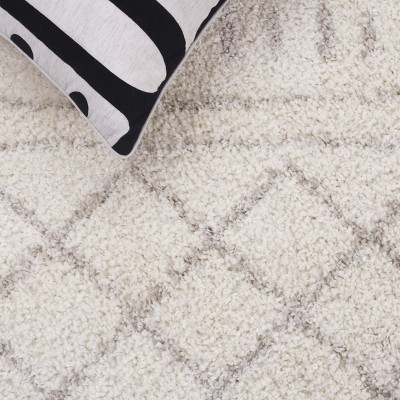Ivory Beige Hand-knotted Square Shag Rug, 5'1"