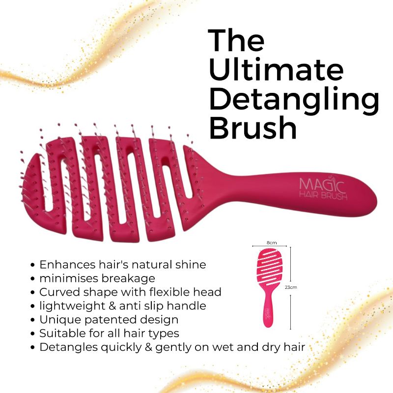 Magic Hair Brush Sports Pink, Professional Flexible Vented Hairbrush For Detangling w/ Case - Pink, 2 of 8