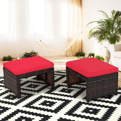 Costway 2PCS Patio Rattan Ottoman Cushioned Seat Foot Rest Furniture Turquoise\Red\White