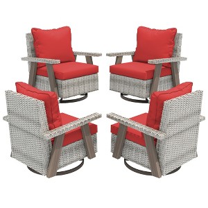 YARDSIGHT  Outdoor Swivel Patio Chairs with 360° Rotation, All-Weather PE Wicker Armchairs with Cushions for Garden, Deck, Porch, and Backyard - 1 of 4