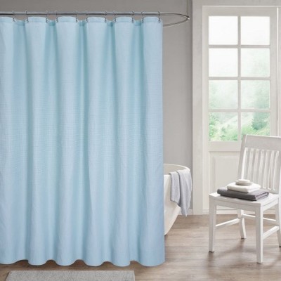 LunaLulinlk Waffle Weave Fabric Shower Curtain ,Fog Blue