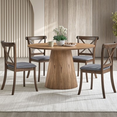 Akoasm 47.24 Inch Modern Wooden Dining Kitchen Table With Cylindrical Base-Natural