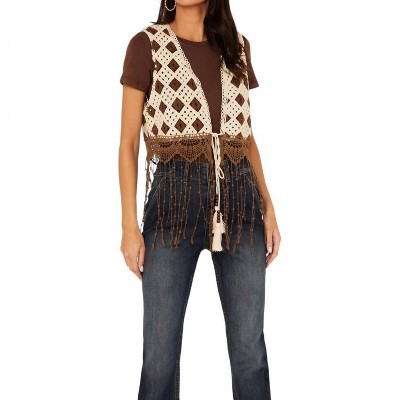 Women's Cropped Fringe Vest - Miss Me