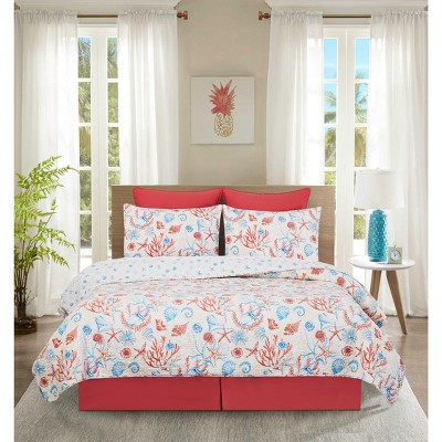 Shelly Shores White Cotton Reversible Twin Quilt Set
