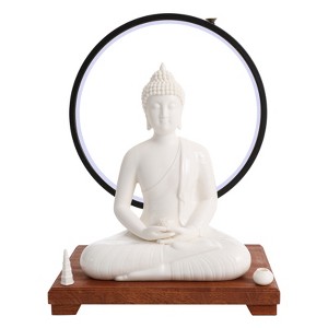 YIYIBYUS Indoor Ceramic Buddha Statue for Home Decor With and LED Circle Lamp - 1 of 4