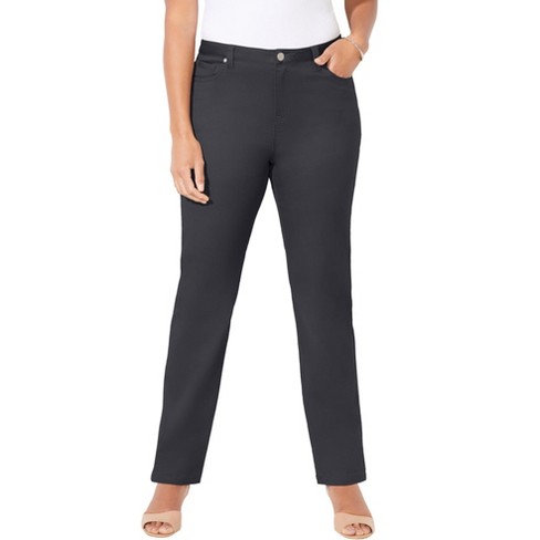 Catherines Women's Plus Size Sateen Stretch Pant - 30 W, Rich Grey : Target