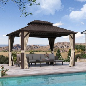 PURPLE LEAF Permanent Hardtop Gazebo Aluminum Frame Gazebo with Galvanized Steel Double Roof, UV-Resistant, Netting & Curtains included - Grey - 1 of 4