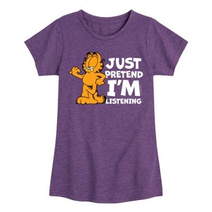 Girls' - Garfield - Pretend I'm Listening Fitted Short Sleeve Graphic T-Shirt - 1 of 4