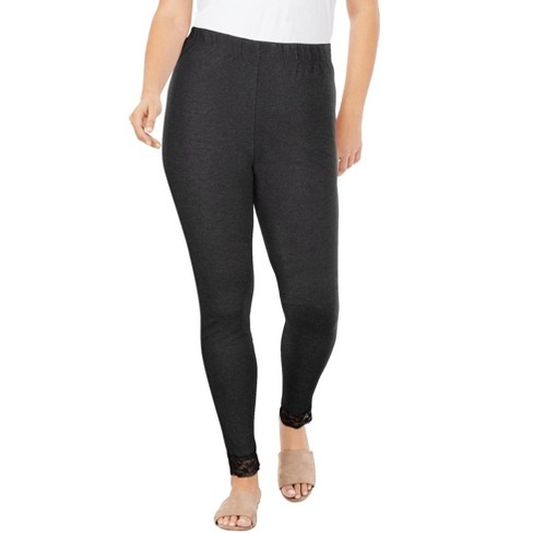 Roaman's Women's Plus Size Lace-trim Essential Stretch Legging - 38/40,  Black : Target