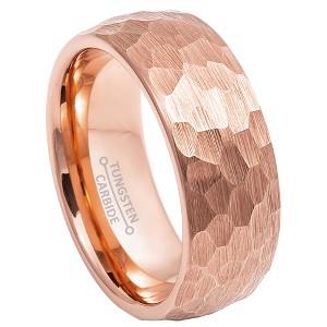 Jewelry Avalanche 8mm Dome Rose Gold IP Hammered Tungsten Carbide Mens Wedding Band - 1 of 4