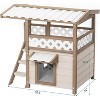 Outdoor Cat House, Feral Cat House with PVC Roof 2 Story Wooden Cat Shelter with Climbing Ladder for Multi Cats-Cream - 2 of 4