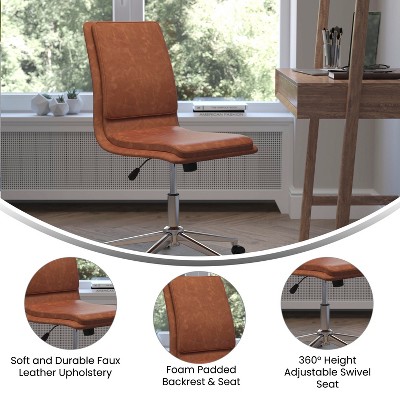 Elevated Brown LeatherSoft Mid-Back Armless Swivel Task Chair